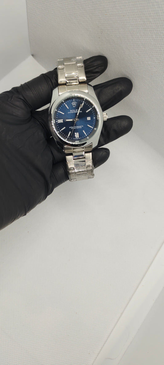 Rolex Silver with Blue Dial