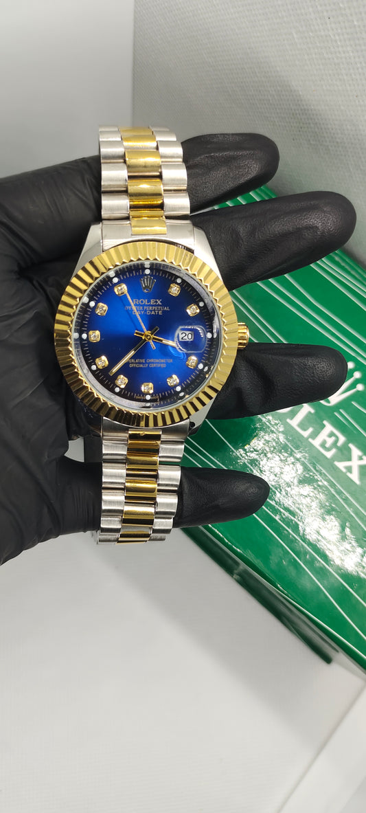 Rolex Silver Gold with Blue Dial